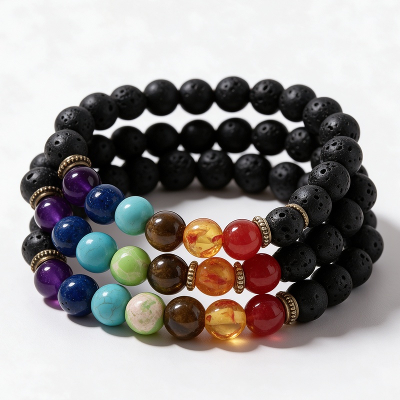 12pc Black Volcanic Stone Chakra Beaded Bracelet Set, Unisex